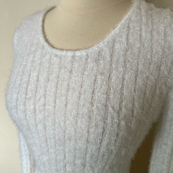 Windsor White Fuzzy Cropped Pull Over Sweater - Picture 7 of 7